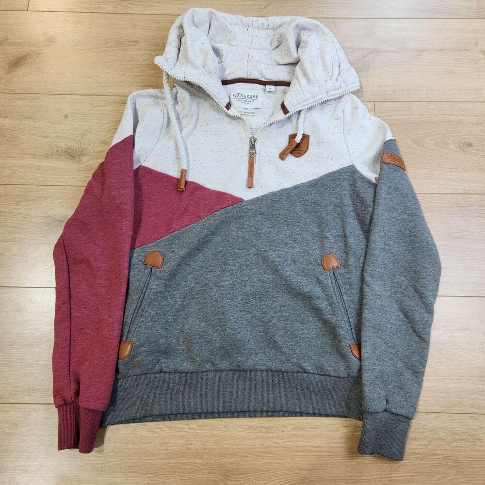 Wanakome Roxy Half Zip Hoodie Womens Medium Gray Cowl Neck Sweatshirt